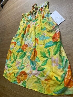 C.C Citrus Print Yellow Tie-Neck Halter Top